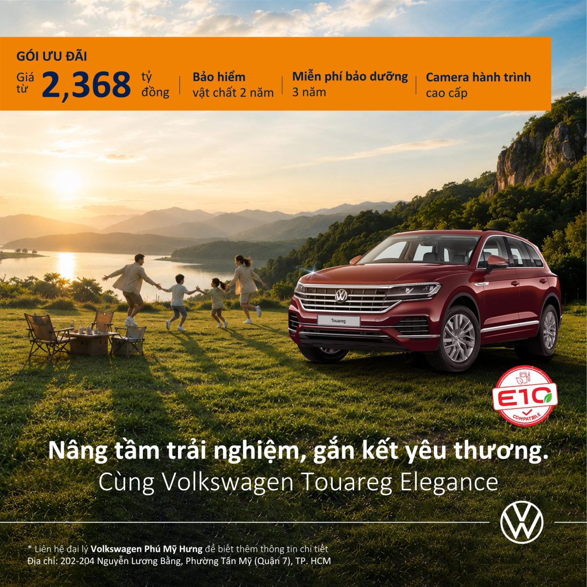 Volkswagen Touareg Elegance màu đỏ, mẫu SUV hạng sang với thiết kế tinh tế, công nghệ hiện đại và khả năng vận hành mạnh mẽ tại Volkswagen Phú Mỹ Hưng.