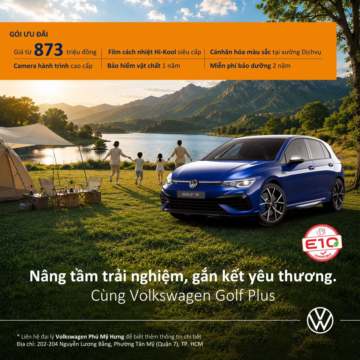 Volkswagen Golf Plus giá từ 873 triệu đồng tại Volkswagen Phú Mỹ Hưng, ưu đãi Film cách nhiệt Hi-Kool, Camera hành trình, Bảo hiểm vật chất 1 năm và miễn phí bảo dưỡng 2 năm.