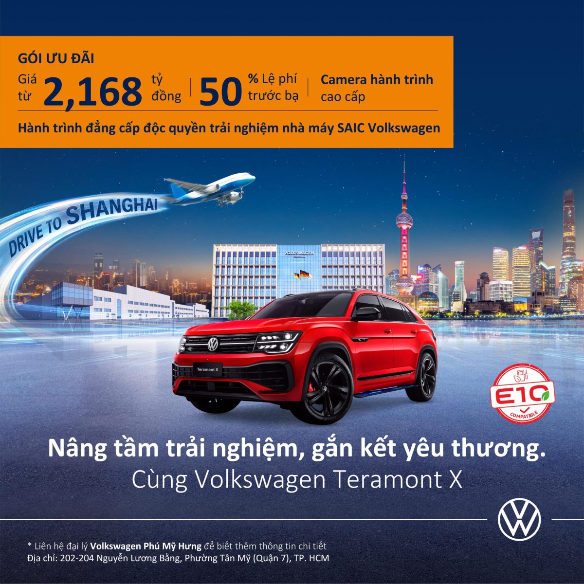 Volkswagen Teramont X giá từ 2,168 tỷ đồng tại Volkswagen Phú Mỹ Hưng, ưu đãi hỗ trợ 50% lệ phí trước bạ, tặng Camera hành trình và hành trình trải nghiệm nhà máy SAIC Volkswagen.