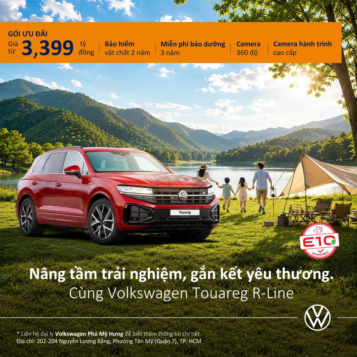 Volkswagen Touareg R-Line màu đỏ, mẫu SUV hạng sang phong cách thể thao với thiết kế mạnh mẽ, công nghệ hiện đại và hiệu suất vượt trội tại Volkswagen Phú Mỹ Hưng.