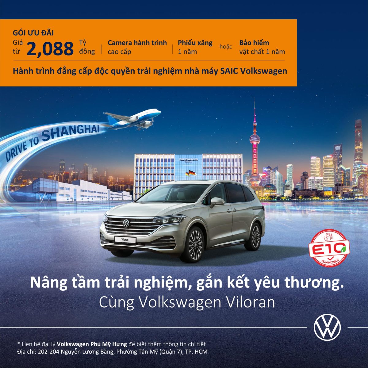 Volkswagen Viloran giá từ 2,088 tỷ đồng tại Volkswagen Phú Mỹ Hưng, ưu đãi Camera hành trình cao cấp, Phiếu xăng 1 năm hoặc Bảo hiểm vật chất 1 năm và trải nghiệm nhà máy SAIC Volkswagen.