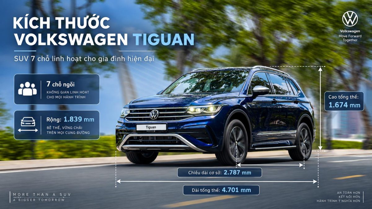 Kích thước Volkswagen Tiguan SUV 7 chỗ