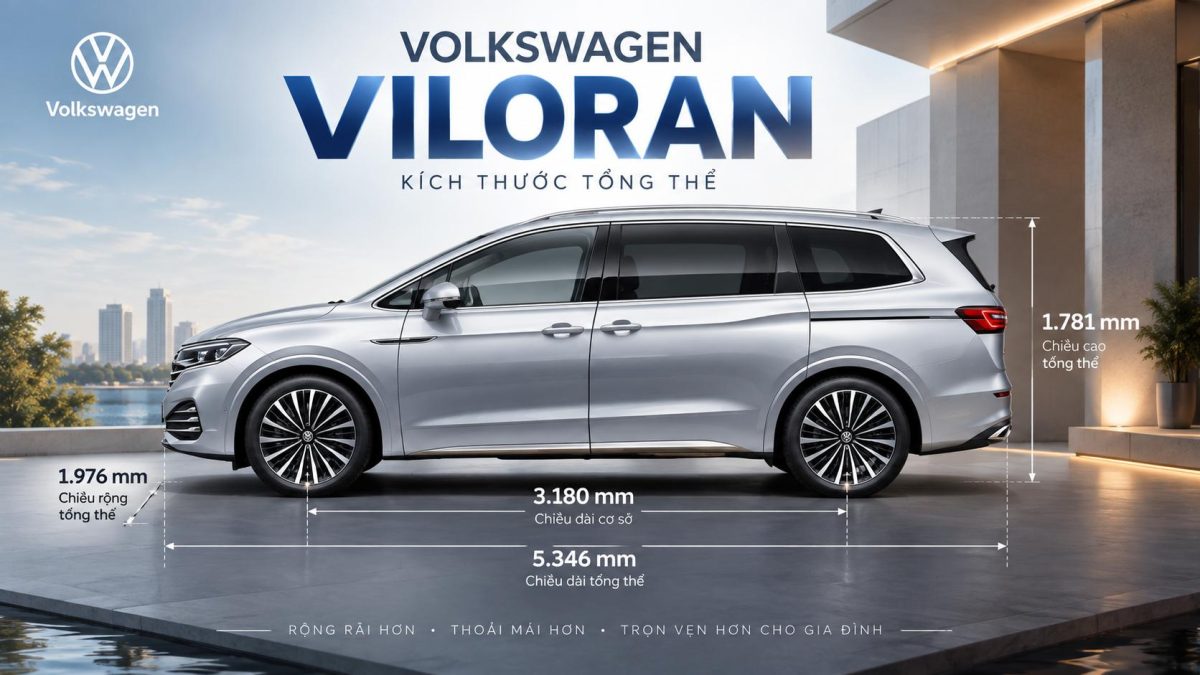 Kích thước Volkswagen Viloran dài 5.346 mm và chiều dài cơ sở 3.180 mm